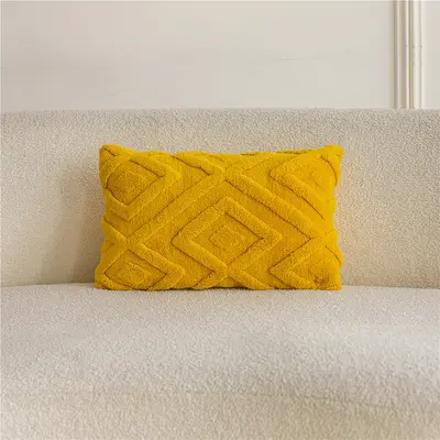 Diamond-patterned grid plush pillowcase modern minimalist home decor cushion cover living room solid color sofa pillow cushion - 12
