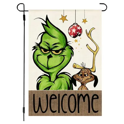 Christmas Garden Flag Grinch Santa Claus Outdoor Yard Double-Sided Printed Flag Cross-Border New Flag