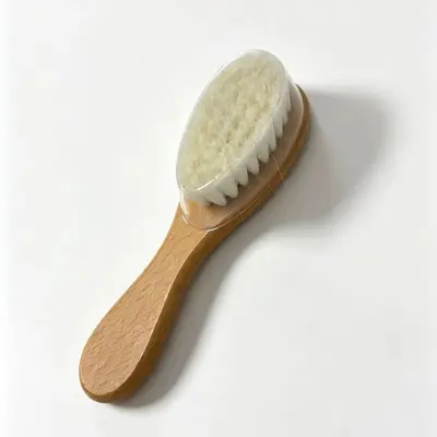 Baby Comb and Brush 3-Piece Set, Round-Tip Wool Brush, Beechwood Massage Brush - 7