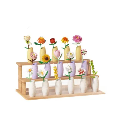 Small Brick Rose Bouquet Building Block Set with Artificial Flowers