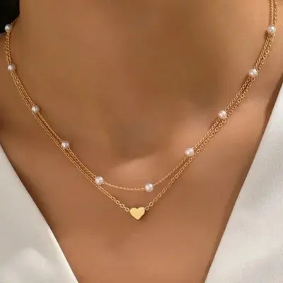 Çift katmanlı kalp bileklik ve kolye seti, yüksek kaliteli, kadın takısı - 7