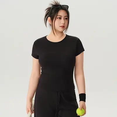 Plus Size Women's Short Sleeve Quick-Dry Yoga and Sports T-Shirt - 8