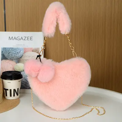 Heart-Shaped Women's Crossbody Bag, Rabbit Plush, Large Capacity - 11
