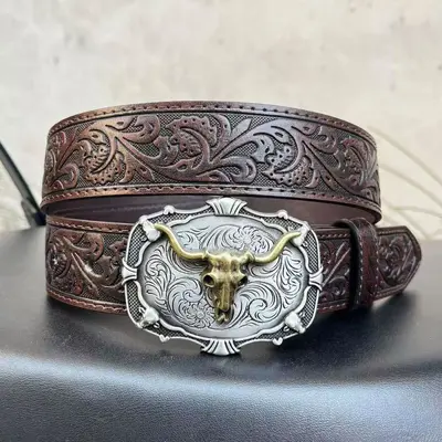 Grenzüberschreitender Western Cowboy Retro Bullhead Herren Gürtel geprägt American Trend Jeansgürtel Fabrik Ready Stock Partieware