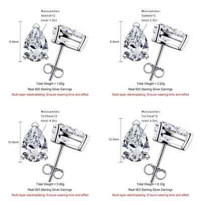925 Silver Moissanite Stud Earrings for Women, Irregular Multi-Carat Cut - 7