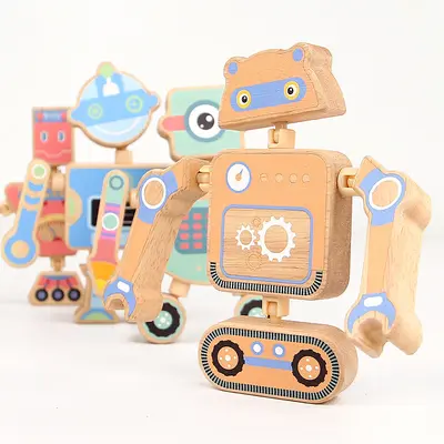 Ahşap Robot Oyuncağı Çocuk Değişken Tasarımlar Blok Seti