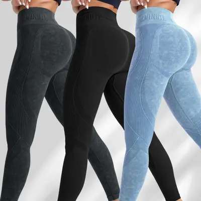 Kadın Dikişsiz Yoga Pantolonu, Kumla Yıkanmış, Çabuk Kuruyan Kalça Kaldırıcı