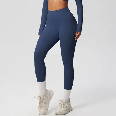 Solid Color Long-Sleeve Slim-Fit Fitness Pants Set, Skin-Friendly and Breathable - 9