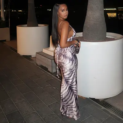Women's Striped Spaghetti Strap Long Party Dress with Tie-Back