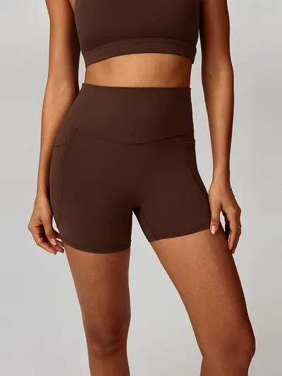 High-Waisted Yoga Shorts, Quick-Drying, With Pockets, Breathable - 3