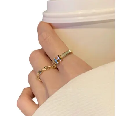 H-letter zircon stackable women's ring - 5