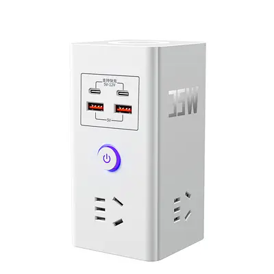 Wireless charging power strip with USB fast charging, extension cable