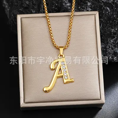 2026 summer new style 26 diamond-plated English letter necklaces for men, creative diamond-plated jewelry accessories popular in Europe and America for women