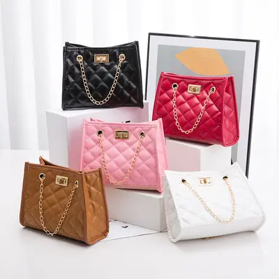 Embroidered Chain Small Women's Shoulder Bag, Diamond Pattern