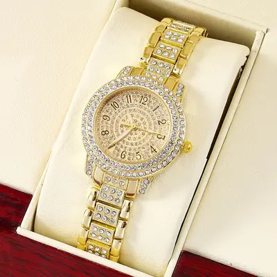 Women's Best-Selling Starry Sky Rhinestone Watch Roman Round Lucky Basin Full Diamond Bracelet Set Quartz Watch - 8