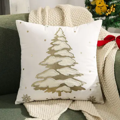 Carefully selected reindeer Christmas tree gold printed pillow cover, popular across borders, featuring autumn and winter snowflake embroidery style holiday decorative pillow cover. - 7