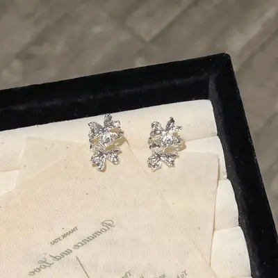 Çiçek dokulu kulak klipsi, piercing gerektirmeyen kadın kulak aksesuarı - 3