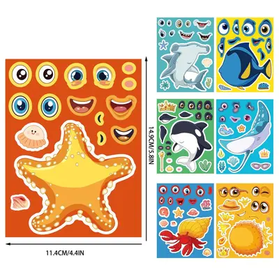 8 Sheets Ocean Animal Face Stickers for Kids DIY Collage