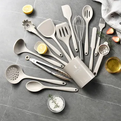 Sınır ötesi tek parça silikon mutfak eşyaları 15 parçalı set yapışmaz silikon spatula çorba kaşığı mutfak aletleri pişirme spatula seti