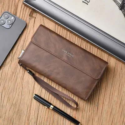 Men's Long Wallet, PU Leather, Multi-Card Slots, Phone Compartment - 8