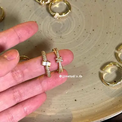 法式温柔白贝微镶锆石指环精致设计感闪钻高级感戒指 - 2