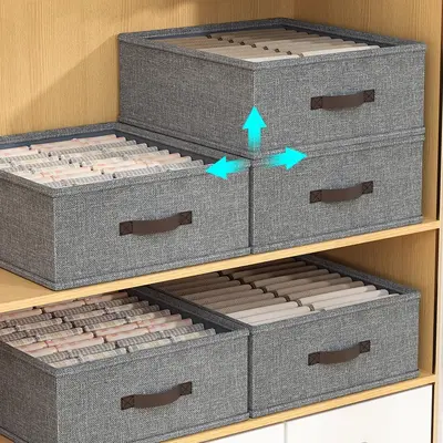 Compartmented Fabric Clothing Storage Box with Double-Row Pants Organizer
