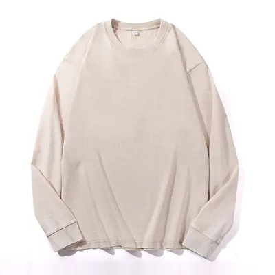 Pure Cotton Washed Long-Sleeve T-Shirt, Drawstring, Oversized Retro Fit - 10