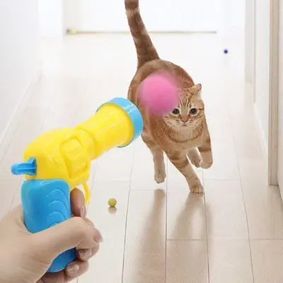 Plush Ball Cat Toy Launcher Pistol with Interactive Cat Teaser Wand - 5