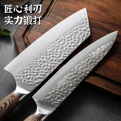 跨境爆款彩木柄锤纹钢头刀具套装厨房不锈钢日式锋利厨师刀三德刀 - 2