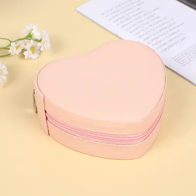 Heart-shaped products travel jewelry necklace earring ring green storage box zipper bag jewelry box storage box ready for sale - 9