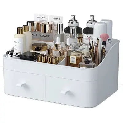 Cosmetic storage box with makeup brush and lipstick organizer
