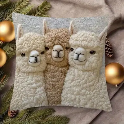 Cute Alpaca Pillow Cover 2D Flat Print Imitation Embroidery Pillow Cover Without Core Sofa Cushion Cover Home Decoration - 8