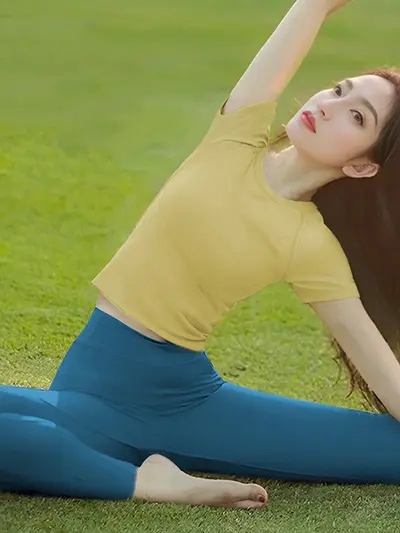 Kadın fitness üstü, kısa kollu, pilates antrenmanı, slim-fit, premium - 11