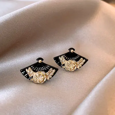 Silver heart butterfly earrings, black zircon, vintage - 4
