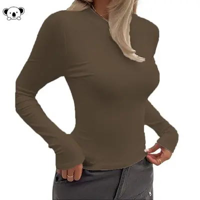 Y 78895 Crew Neck Slim Crop Top Round Neck Slim-Fit Navel-Baring Base Top - 12