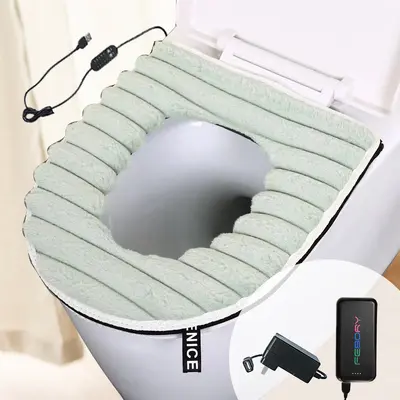 USB Winter Temperature-Adjustable Heated Rabbit Fleece Toilet Seat Cover, Household Washable Toilet Seat Cushion, Fast-Heating Constant Temperature, Wholesale Pallet