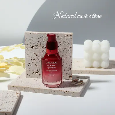Perforated stone display stand jewelry decoration photo scene backdrop beige stone matte photograph