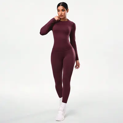 Damen-Yoga-Set, 2-teilig, Langarm, Leggings - 7
