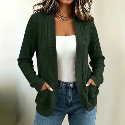 Women's Plus-Size Solid Color Long Sleeve Knit Cardigan - 11