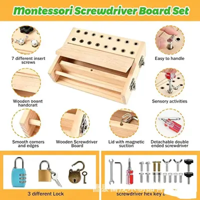 Montessori ahşap tornavida oyuncak seti, çocuk eğitimi