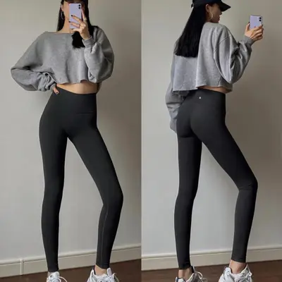 Lulu Original Align Yoga Pants High Waist Nude Feel Breathable Quick-Dry Fitness Peach Butt Lifting Sports Running Pants for Women - 2