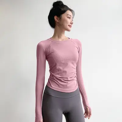 瑜伽服运动上衣女春季款圆领高弹显瘦专业运动长袖跑步速干健身服
