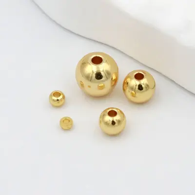 14K18K gold-plated round spacer beads, shiny plain-hole DIY jewelry accessory