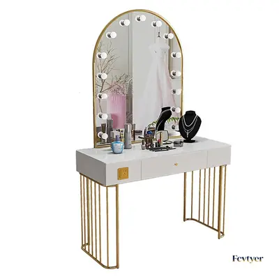 Cream-Style Studio Makeup Vanity Table with Lights