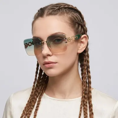 Damen-Sonnenbrille ohne Rahmen mit Metallkette, UV-Schutz, luxuriös - 2