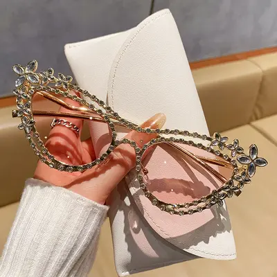 Schmetterlingsform-Sonnenbrille mit Strass, modische Brille - 1