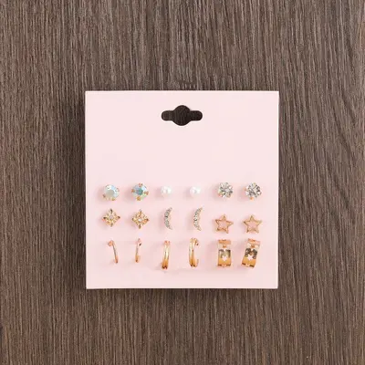 Multi-Pair Earring and Stud Set, Alloy Card-Mounted Earrings - 8