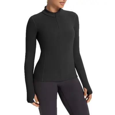 Women's Wool Yoga Top, Fleece-Lined, Half-Zip Long-Sleeve - 5