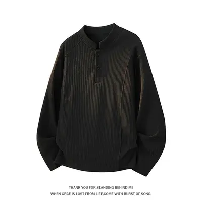 Herren-Langarmshirt mit Henley-Ausschnitt, strukturiert, Modell T6017, Frühjahr