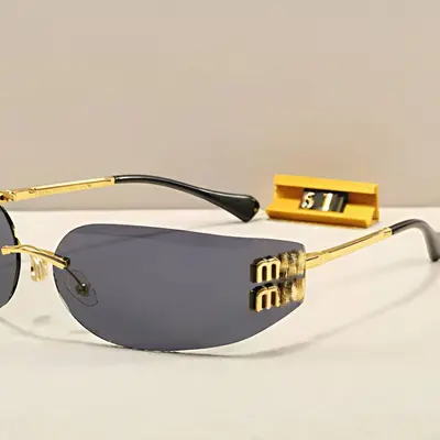 2025 New Style Zhang Yuanying Same Model Miujia smua51s Sunglasses Narrow Frame High-Looks Rimless Tea-Colored Sunglasses Women
